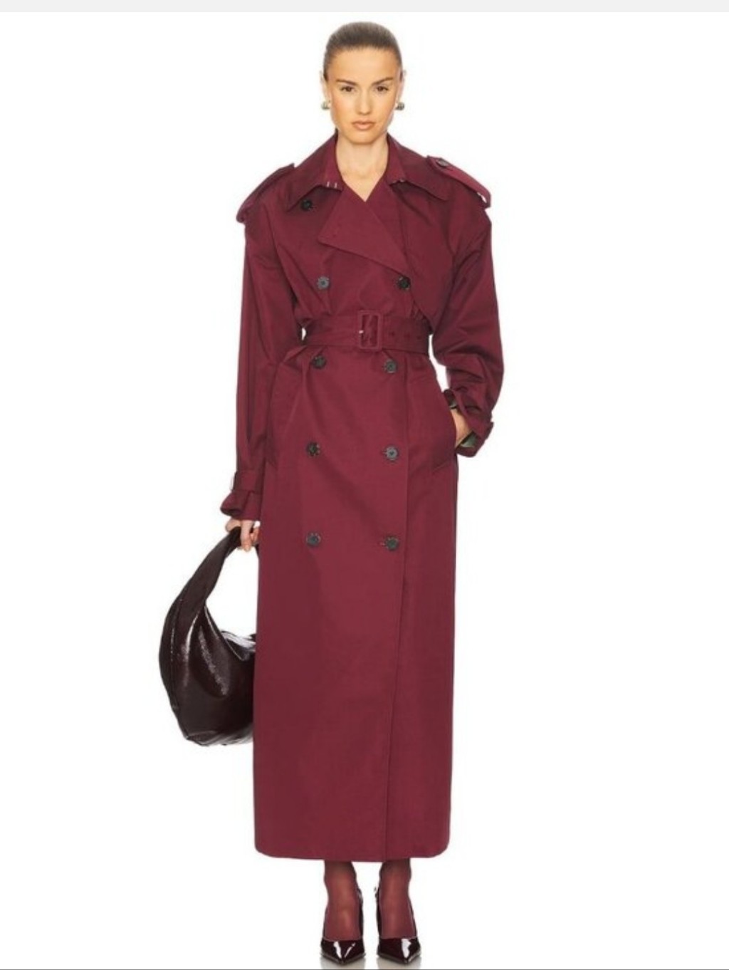 Helsa Classic Oversized Trench Coat Red Burgundy Womens Size Medium